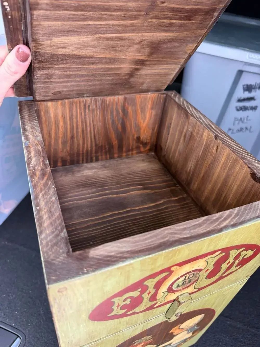 Vintage Wooden Flour Dispenser 10 Lbs Hand Painted Folk Art